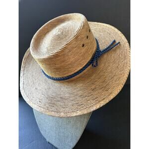 Sahuayo Straw Hat Vaquero Vintage Mexican Cowboy Western Men’s Brown Blue Band